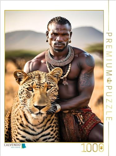 Puzzle · Massai mit sanftem Leoparden | 1000 Teile · Lege-Größe 64 × 48 cm · CALVENDO Puzzle