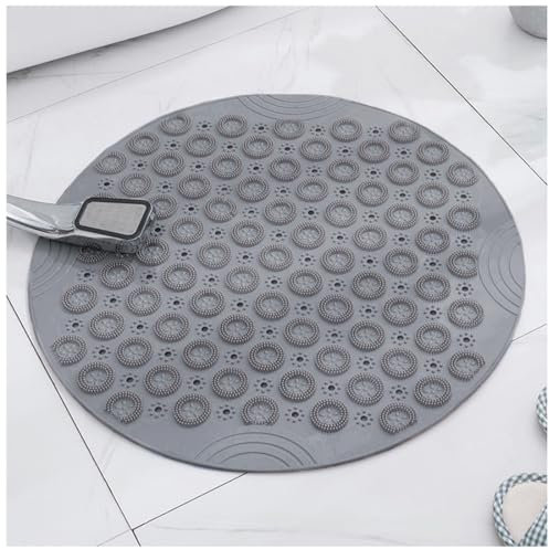 Moulaelos Tapis de douche rond antidérapant, 55 x 55 cm, tapis de douche avec ventouses, en PVC, lavable en machine, gris
