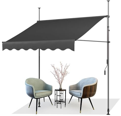 AXT SHADE Toldo Manual Retráctil Enrollable para Balcón 200cm con Altura Ajustable Manivela y Resistente a Rayos UV, Protección Solar para Exterior Terraza-Antracita