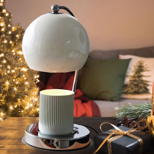 WARMCITY Candle Lamp Warmer with Timer and Dimmer, Adjustable Candle Melting Lattern, Home Decor Table Lamp (White)
