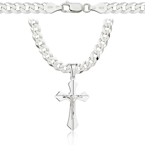 Amar Luxury Ketten für herren Silber 925 Kreuz Kette 45 cm, Panzerkette 925 Silber, Königskette Schmuck, italienische Qualität
