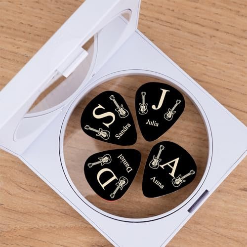 Wanapix | Pack 4 Plektren bedrucken | Personalisierte Gitarrenplektren mit Namen | Originelles Geschenk für Gitarristen | Jedes Plektrum ist einzeln personalisierbar | Initial Electric guitars