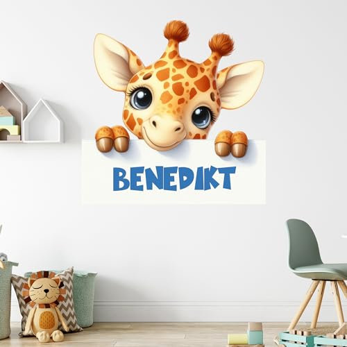 GRAZDesign Tier Wandtattoo Giraffe mit Namen personalisiert für Tür, Schrank oder Wand, Wandaufkleber Mädchen & Jungen