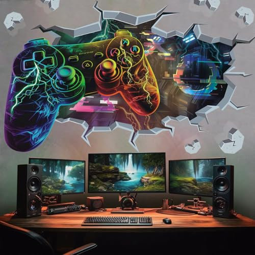 TOARTI 3D Wandtattoo Gamer Gaming Wandtattoo Kinderzimmer WandaufkleberJunge Teenager Gaming Controller Wandbilder Bunte Gamer Poster für Schlafzimmer Videospiel Wandstikcer für Jugendzimmer Deko