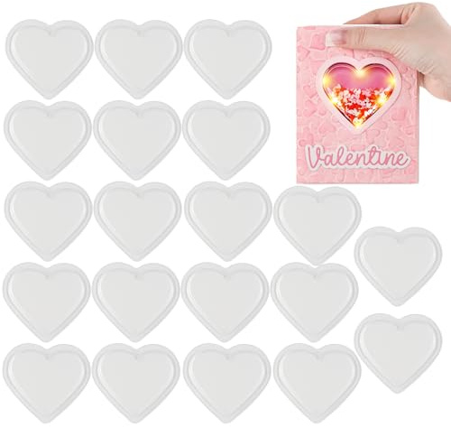 Briartw 20 Pcs 3D Heart Shaker Cover for Card Making 0.24 Height Clear Plastic Shaker Blisters can Fill Liquids Glitter Sequins Confetti Embellishments for Valentine's Day Birthdays Anniversaries