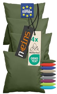 npluseins 4er Pack Outdoor Kissen wetterfest mit Füllung -wasserdicht für Ihren Kissengarten im Freien - Kissen Lieblingsplatz 1623.2368, Olive