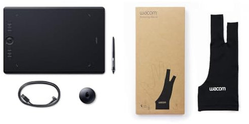 Wacom Intuos Pro L Black with Bluetooth – Drawing Tablet with Pen, Stylus Battery-free & Drawing Glove – Glove for drawing on a graphic display (for right and left-handers, black)