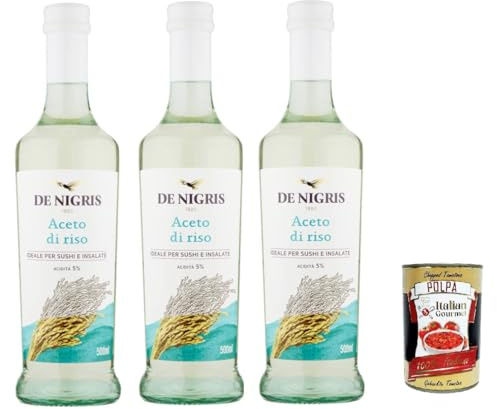 Italian Gourmet Aceto di riso, Reisessig glutenfrei für Sushi 3 x 500g | Condimento delicato, mild säuerlich zu Salaten, Reisgerichten e marinature, Gesamtnettogewicht 1,5 kg + Kostenlos Polpa 400g
