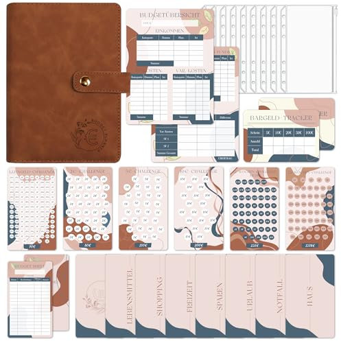 BIROYAL Geld Sparen Challenge Buch mit 6 Sparchallenge - A6 Budget Planner Deutsch - Spar Challenge Budgetplaner mit 7 BudgetSheet, 7 Kategorien, 8 Hüllen, 1 Budgetübersicht & Bargeld Tracker