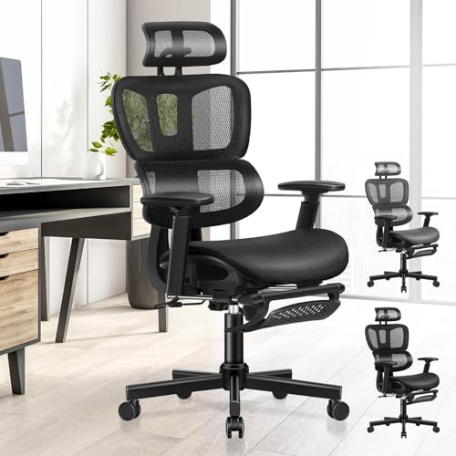 ALFORDSON Bürostuhl Mesh Chefsessel Ergonomischer Schreibtischstuhl, verstellbare Kopfstütze Höhenverstellung, hoher Rückenlehne Netzstuhl Verstellbarer Armlehne,Besprechungsstuhl, bis 180 kg,Schwarz