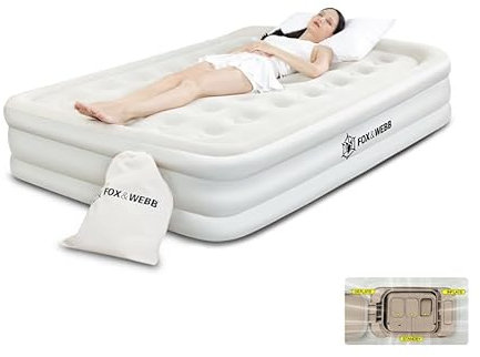 FOX & WEBB Premium Air Bed - King Size Air Mattress With Built-in Electric Pump and integrated Pillow, Double Blow Up Bed, Self Inflating Mattress with Flocked Surface, Inflate/Deflate, 200x150x46cm