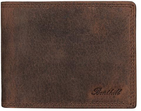 Benthill Geldbörse Herren Echt-Leder - Geldbeutel mit RFID-Schutz - Slim Portemonnaie für Männer - Echtem Vintage Leder, Farbe:Dark Brown (H)
