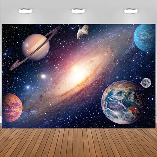 Hnmdmyi 1.8x1.2m Fotohintergrund Weltraum Universum Outer Space Starry Galaxy Nebula Fotografie Hintergrund Kinder Jungen Mädchen Planet Thema Geburtstag Party Dekoration Banner Fotostudio Requisiten