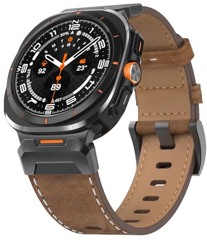 Bouixel Cinturino in vera pelle compatibile con Samsung Galaxy Watch Ultra 47 mm (2024), uomo e donna, nessun divario largo rugged cinturino in pelle per Samsung Galaxy Watch Ultra, nero/marrone scuro