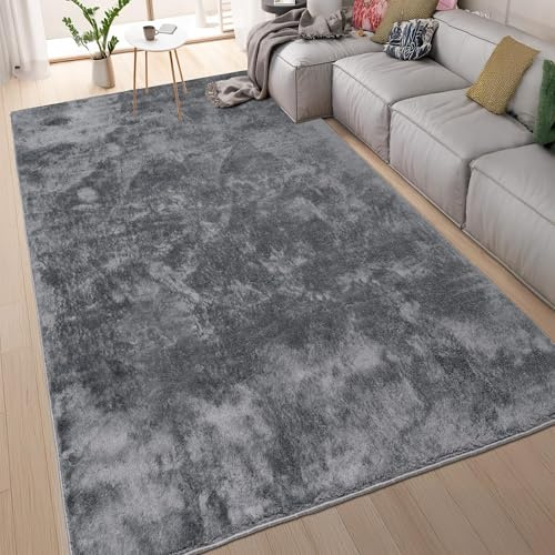 homeart Area Rugs – Soft, Short Pile Monochrome Carpets - Anti-Slip Backing, Machine Washable, Modern Fluffy Rugs for Living Room, Bedroom, Kitchen, Entrance - Anthracite, 200x290 cm