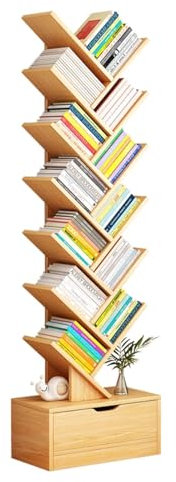 ZXXHNNAIHG DVD Media Storage Organizer,Wood Music Album Store Rack, CD Storage Rack Holder,Tree Shaped Bookshelf,Vinyl Record Storage Holder Stand Rack Bookcase Home Office