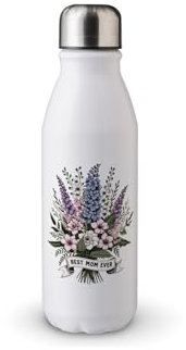 MAXIKIWI - Single Wall Water Drinking Bottle with Screw Cap, Non Insulated Lightweight Aluminium, BPA Free, Leak-Proof - Best Mom Ever 12 Birth - 500ml