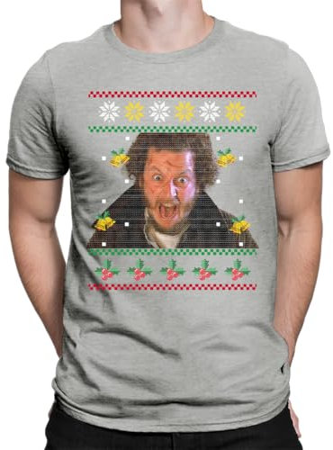 Marv Kevin Allein zu Haus - Weihnachten Ugly Sweater Herren T-Shirt, Grau, M