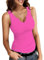 RIROW Damen Tank Top Ärmellos Gerippt Trägertop Slim Fit V-Ausschnitt Cut-Out Basic Sommer Oberteil L Leuchtend Pink