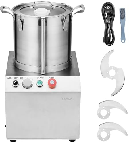 VEVOR Köksrobot grönsakshackare, matberedare i rostfritt stål för livsmedelsbruk 15 liter 2 extra S-böjda blad, multifunktionell kökshackare för grönsaksmat,