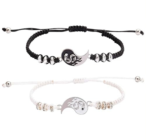 SGERUFZ 2 PCS Bracelet d'Amitié Dragon Totem Yin Yang Cordon Ajustable Bracelet Personnalisé pour Couples et Meilleures Amies