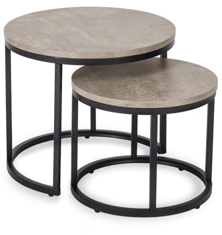 MEBEL ELITE Couchtisch 2er Set Rund – Wohnzimmertisch Betonoptik – Sofatisch mit Metallgestell – Tische für Wohnzimmer und Büro 43 cm/53 cm – Pflegeleichter und Schmutzabweisender