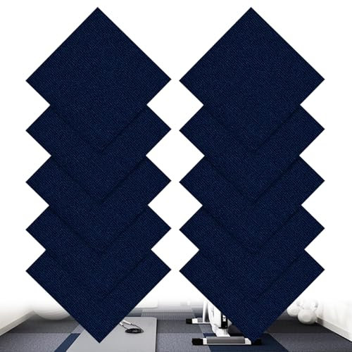 10 Stück Teppichfliesen 30x30cm Bodenbelag Selbstklebend - Nadelfilz Selbstklebendes antistatisches Band Rutschfestes Latex-Leiser quadratischer Streifenteppich für Büro und Gewerbe (Blau)
