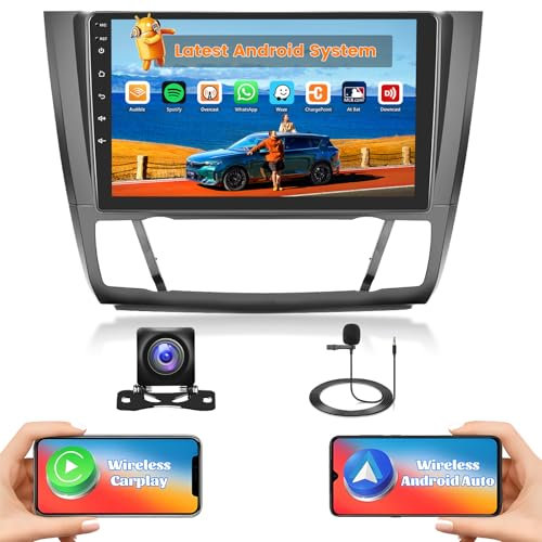 Hikity 2G+64G Autoradio Android 15 für BMW 1 Series E81 E82 E87 E88 2008-2012 mit 9-Zoll-Touchscreen, Radio 2 DIN mit Wireless Carplay Android Auto RDS/FM-Radio BT GPS WiFi+Rückfahrkamera+MIC