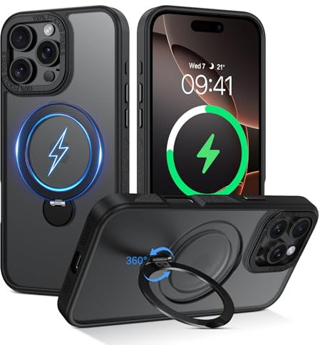 BENTOBEN 360° Spin Magnetic Stand for iPhone 16 Pro Max Case [Compatible with MagSafe], Translucent Matte Anti-yellow Slim Military Grade Drop Protection Shockproof Case for iPhone 16 Pro Max, Black