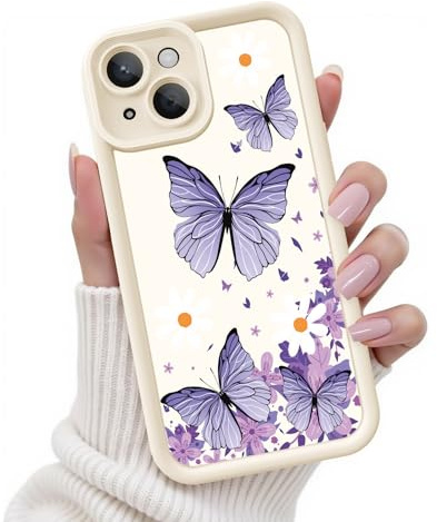 FUXICASE for iPhone 15 Case, Creative Butterfly Pattern Design for Girl Women, Soft Silicone Shockproof Anti-Scratch Protection Phone Cover for iPhone 15 (Lilac Purple Butterfly)