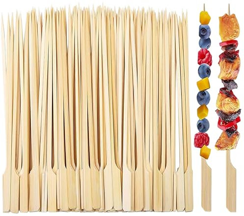 ASPIRE UK 100 Pieces Bamboo Paddle Skewers 18cm Sticks for BBQ, Grill, Roast, Campfire Natural Bamboo Cocktail Sticks for Appetizer, Fruit, Cocktail, Kabab, Chocolate Fountain, Barbecue and Grilling