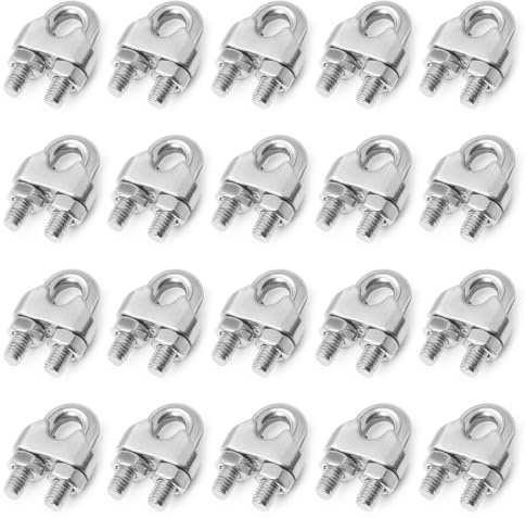MIVIDE 20 Pieces M8 Wire Rope Clamp, 304 Stainless Steel Rope Clamp, Wire Rope Clamps 8 mm U-bolt for Steel Cable, Wire, Rope