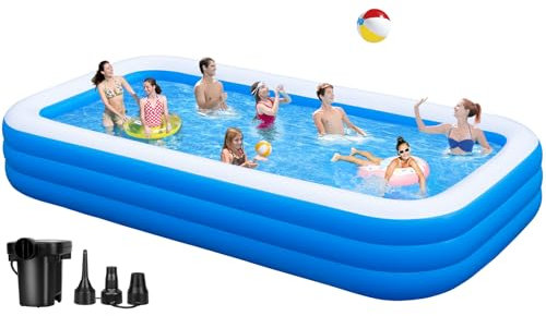 Grande piscine gonflable avec pompe – 330 x 183 x 55 cm, piscine gonflable pleine grandeur pour adultes, piscine épaisse pour jardin familial, pelouse d'été