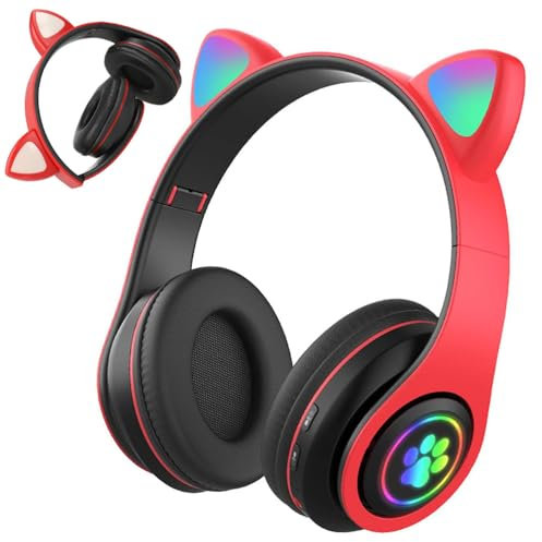 Generico Cuffie Orecchie Gatto, Luce a LED, per PC Telefoni Tablet e Stereo, Wireless Bluetooth Radio Fm Mp3, Ragazze e Ragazzi, Musica Social Studiare PodCast, Estate Feste Regalo Compleanno