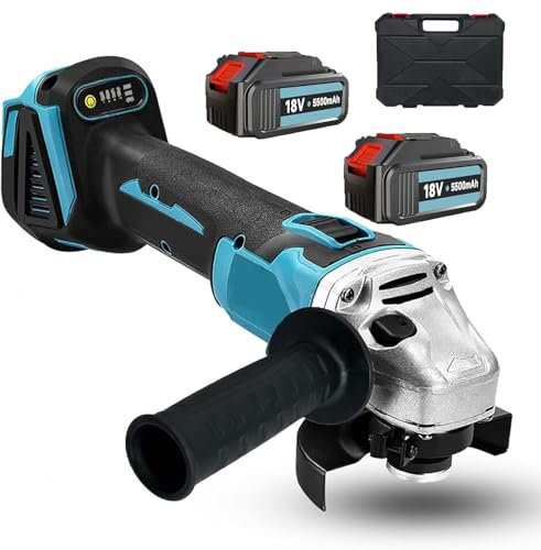 Akku-Winkelschleifer Kabellos, Ersatz DGA511Z,18V ohne Kabel Kabelloses Trennschleifer Scheibe 125mm Schleifen mit 2x5500mAh Akku,zum Entfernen von Farbe und Mörtel，Polier, zum Schleifen