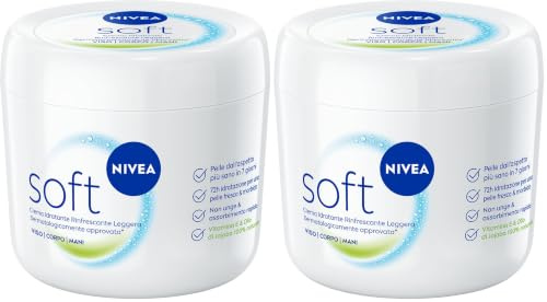 NIVEA Soft 500 ml, Crema idratante corpo, viso e mani dalla texture leggera ad assorbimento rapido, Crema multiuso arricchita con Vitamina E e Olio di Jojoba per una pelle fresca e luminosa