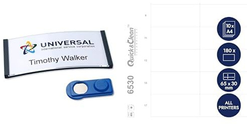 AVERY Zweckform polar30 Namensschilder 20 Stück (70x30mm, mit Magnet, verdrehsicher) anthrazit + DPC6530A-10 Einsteckschilder für Namenschilder 180 Stück (65x30mm, bedruckbar, für polar30) weiß