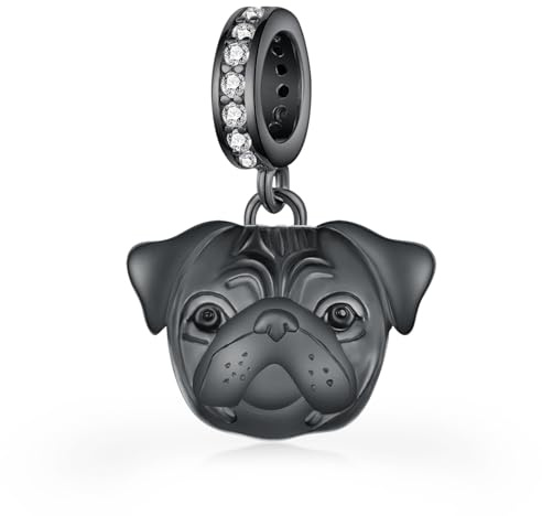 Cadeaux de Pug pour les amoureux de Pug 925 argent Sterling Charms de Pug noir cadeaux de Pug noir pour les amoureux de chiens femmes