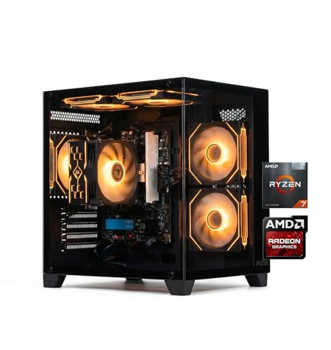 ALCPOK PC Gaming Desktop AMD Ryzen 7 5700G RAM 16G 3200MHz DDR4 1TB M.2 Prebuilt Computer Tower 550W Bronze Power Supply ARGB Air Colling Computer for Office Game
