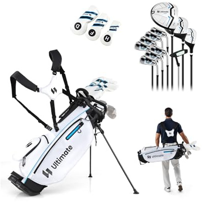 GOPLUS 15-teiliges komplettes Golfschläger Set, Golfset für Herren mit Driver, Fairway, Hybrid, Eisen, Putter & Golfstandtasche mit Stauraum, tragbare Golf-Trainingssets für Anfänger & Profis