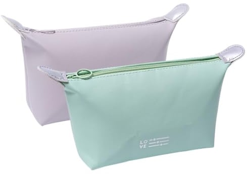 KASESSS 2 Pezzo Beauty Case Donna, Porta Trucchi Piccolo Pochette | Impermeabile Trousse Trucchi Donna, Portatile Borse da Toilette per Viaggio per Donne e Ragazze Regalo Perfetto Viola e Verde