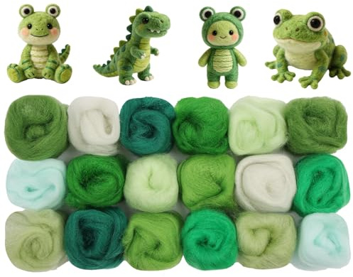 Ainiv Lot de 18 Laine à Feutrer, 9 Couleurs, Série Vert | 3g Feutrage à l'Aiguille pour Le Tissage DIY, Fait Main Feutrage Humide, Laine de Feutrage à l'Aiguille Artisanat