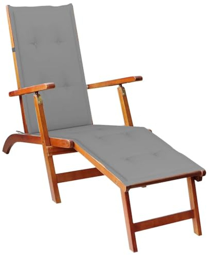 Owoxanthellate Liegestuhl Akazie 167x56x75 cm klappbar mit Polster, 3-Fach verstellbare Gartenliege mit Fußstütze, Robustes Holz für Terrasse Balkon Camping