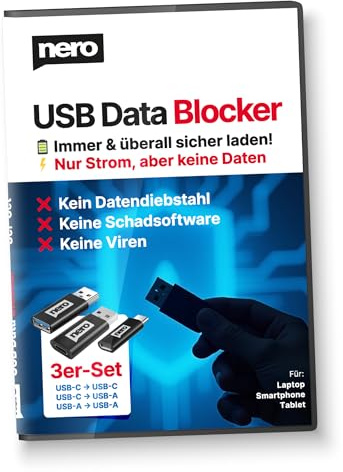Nero USB Data Blocker 3er Set – Charge Only Adapter – Schutz vor Juice Jacking – Sicher Laden ohne Datenübertragung – USB-C & USB-A Adapter für Smartphone Laptop & Tablet