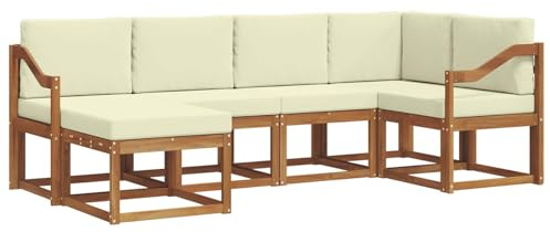 vidaXL Outdoor-Sofagarnitur mit Kissen 6 pcs Natur und Creme, Outdoor-Sofa-Set, Moderne Terrassenlounge, langlebige Gartenmöbel, modular, Terrassensitzmöbel