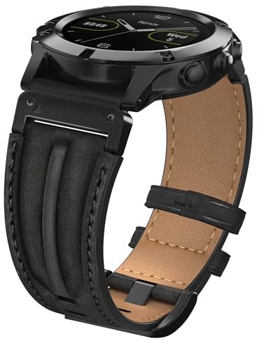 Bouixel Leder Armband für Garmin Fenix 6x/6x Pro/5x/7x/7x Pro/Fenix 8 51mm | 26mm Quickfit Echtes Lederband, Handgefertigtes Vintage Armband für Fenix 5x Plus/3/3 HR/Enduro 2/Instinct 2X/Epix Pro 51mm