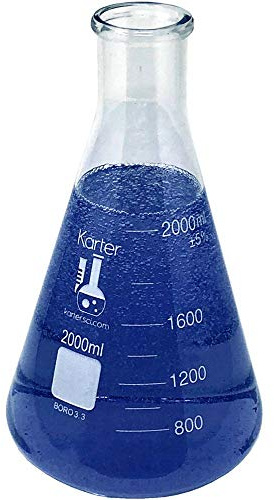 2000ml Narrow Mouth Erlenmeyer Flask, 3.3 Borosilicate Glass, Karter Scientific 213G15 (Single)