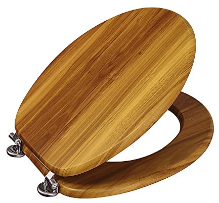 Showerdrape Oxford Antique Pine Wood Toilet Seat, Toilet Seat with Adjustable Chrome Hinges, Standard Wooden Includes Fixtures and Fittings.