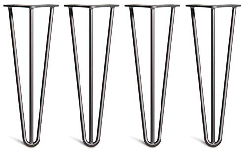 [HLC] 4 x Hairpin Table Legs – Superior Double Weld Steel Construction With Screws, Build Guide & Protector Feet Worth £8 Included! – 10mm Steel [14/35cm,Black]