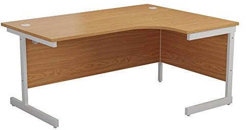 Office Hippo Heavy Duty Office Desk, Right Corner Desk, Strong & Reliable Workstation, Office Table With Integrated Cable Ports, PC Desk For Office or Home - Oak Top / White Frame